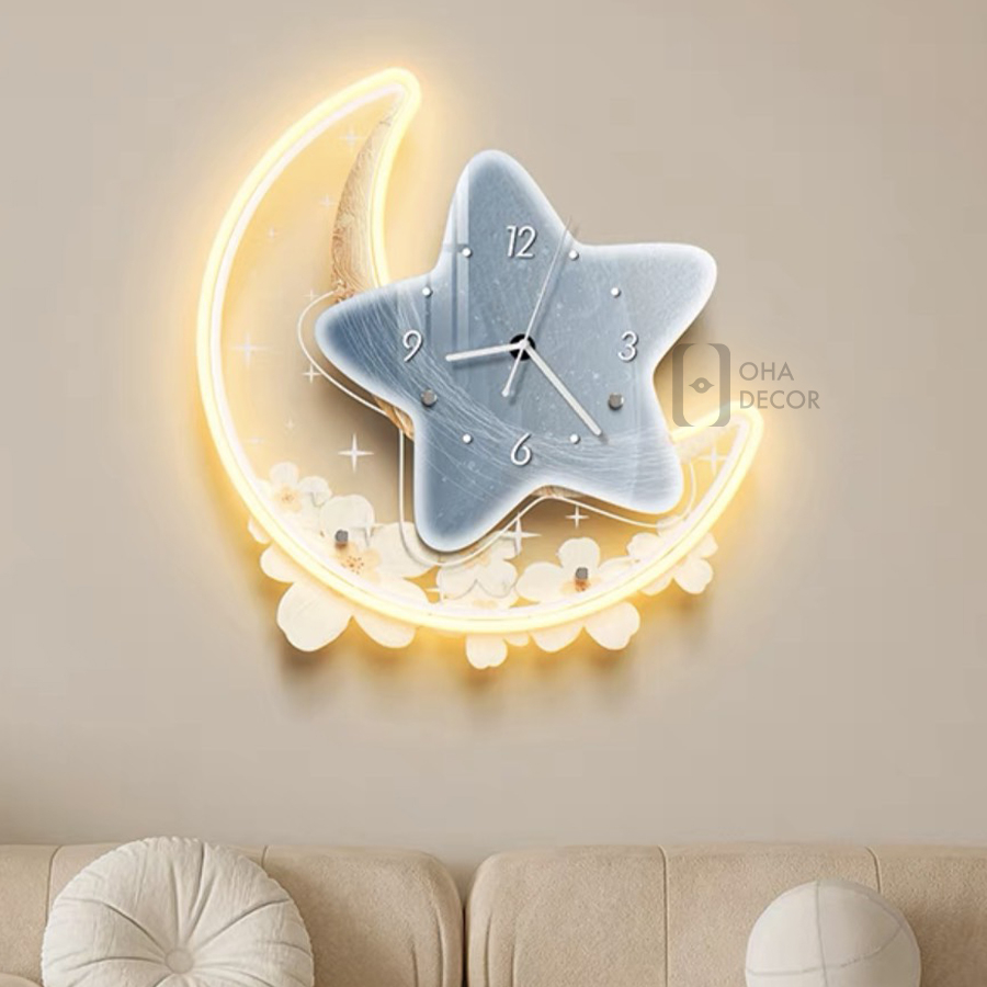 Tranh Đồng Hồ 3D LED Mặt Trăng Ngôi Sao