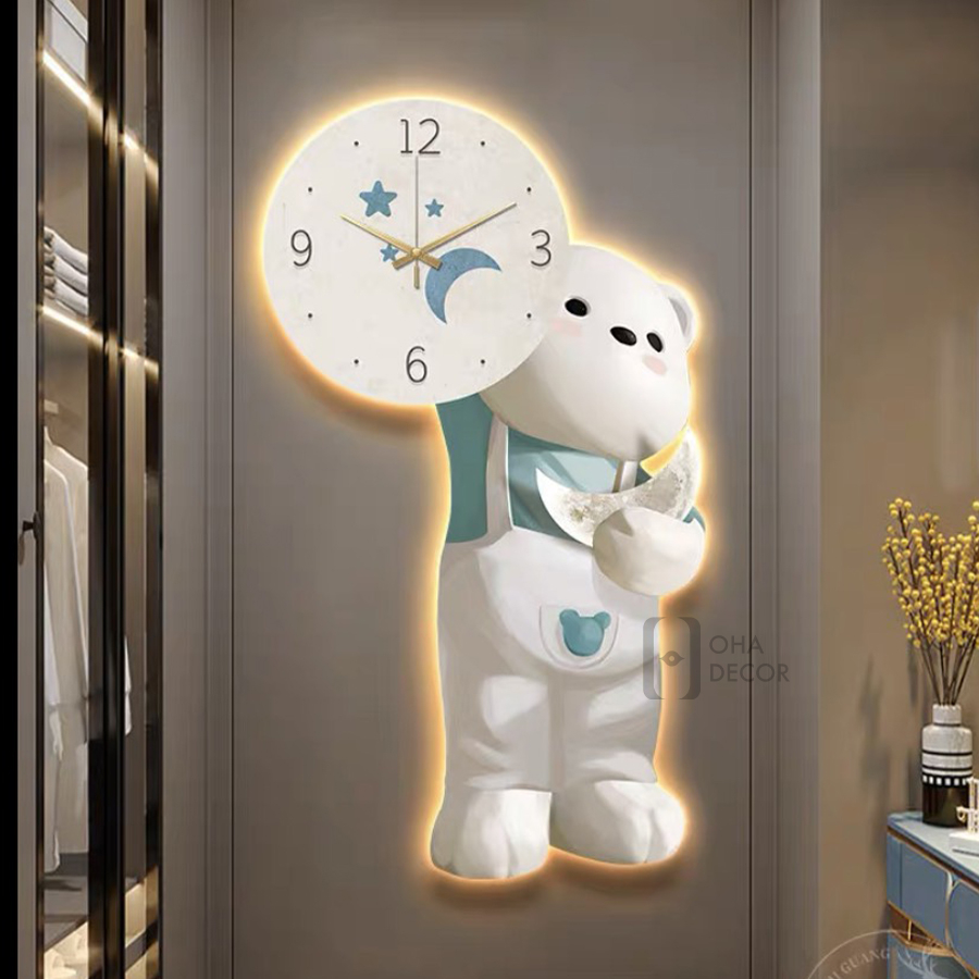 Tranh Đồng Hồ 3D LED Gấu Con Trang Trí Phòng Khách, Phòng Ngủ Xưởng Giá Rẻ