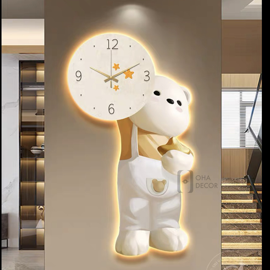 Tranh Đồng Hồ 3D LED Gấu Con Trang Trí Phòng Khách, Phòng Ngủ Xưởng Giá Rẻ