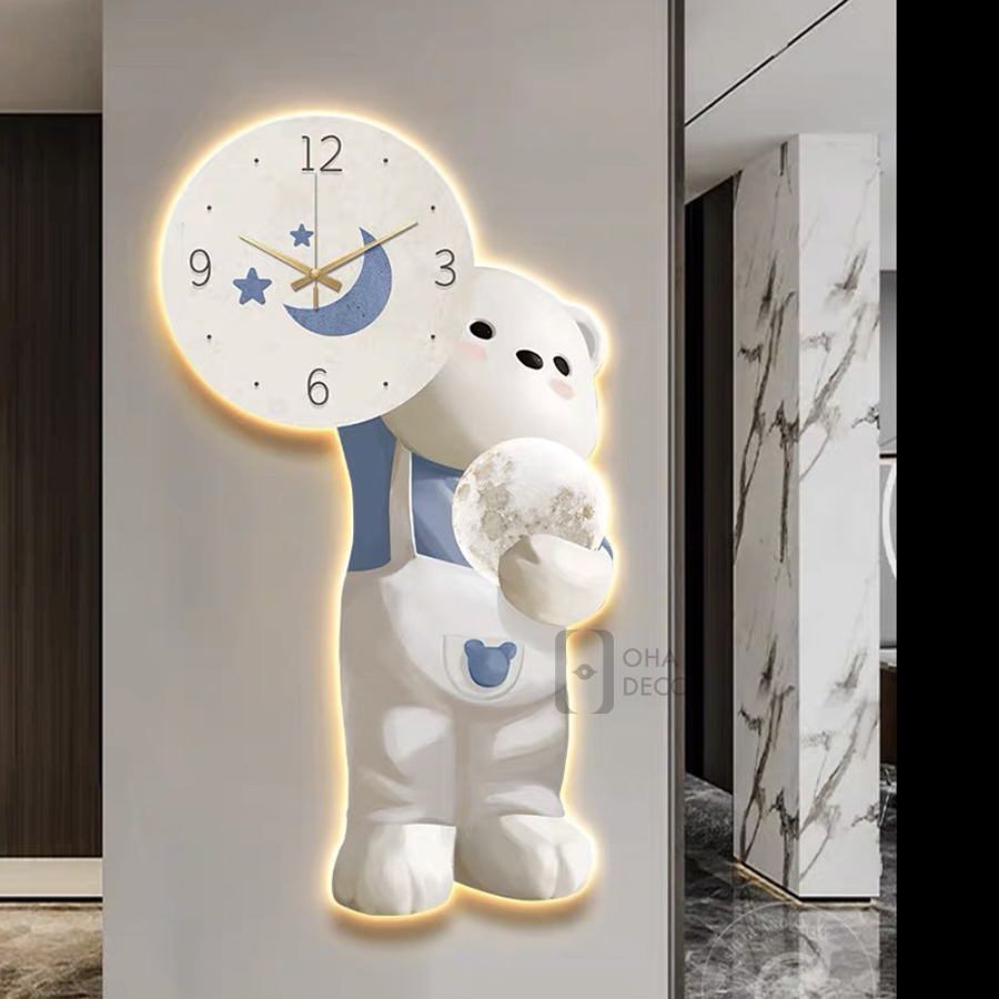 Tranh Đồng Hồ 3D LED Gấu Con Trang Trí Phòng Khách, Phòng Ngủ Xưởng Giá Rẻ