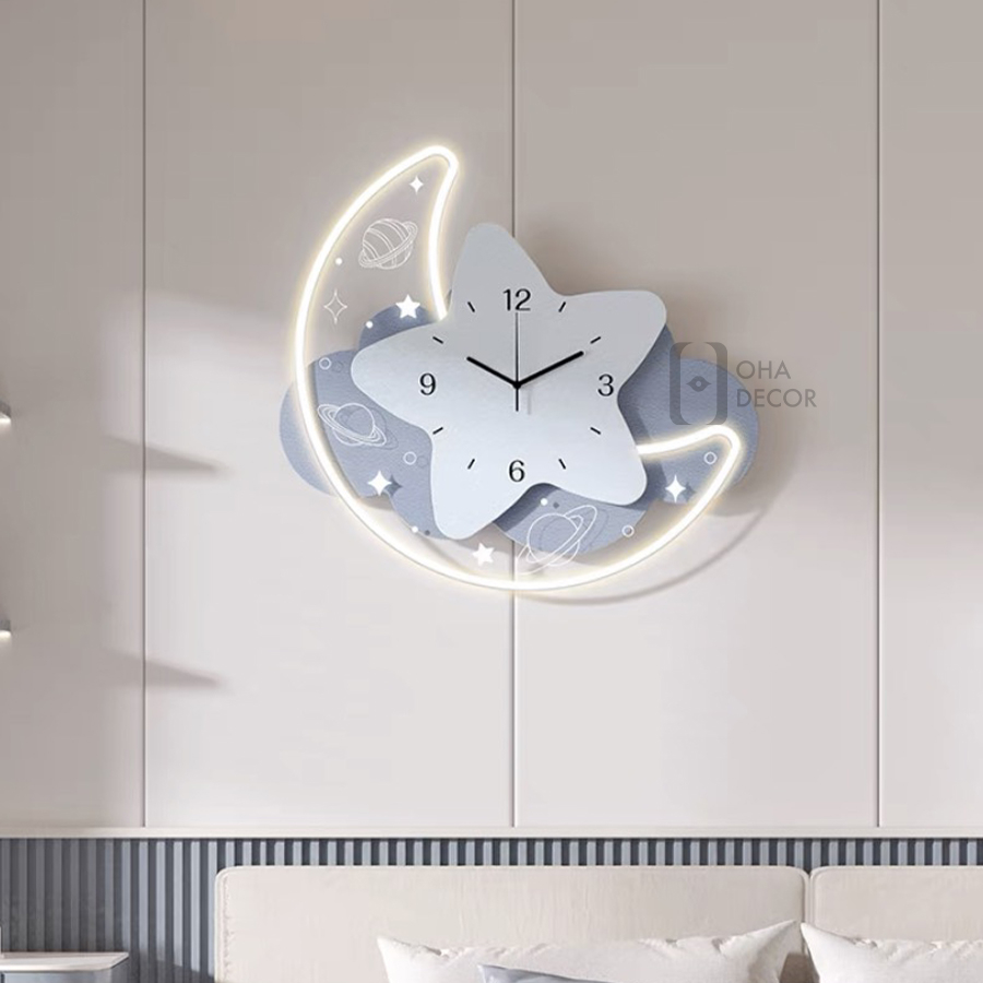 Tranh Đồng Hồ 3D LED Mặt Trăng Ngôi Sao