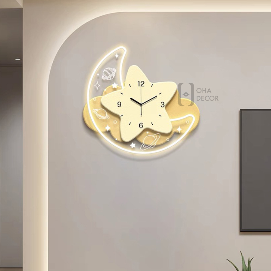 Tranh Đồng Hồ 3D LED Mặt Trăng Ngôi Sao