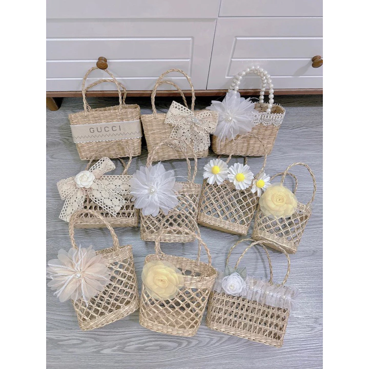 TÚI CÓI MINI ĐI BIỂN VINTAGE, Túi Cói Đi Biển Sang Chảnh Cho Chị Em, MẸ VÀ EM BÉ Nha (Túi cói Merci)