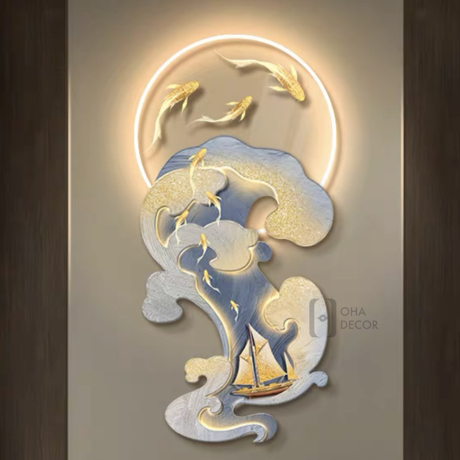 Tranh Đèn LED 3D Phong Thủy Cá Chép Trang Trí Phòng Khách Quán Tiệm Shop Xưởng Giá Rẻ