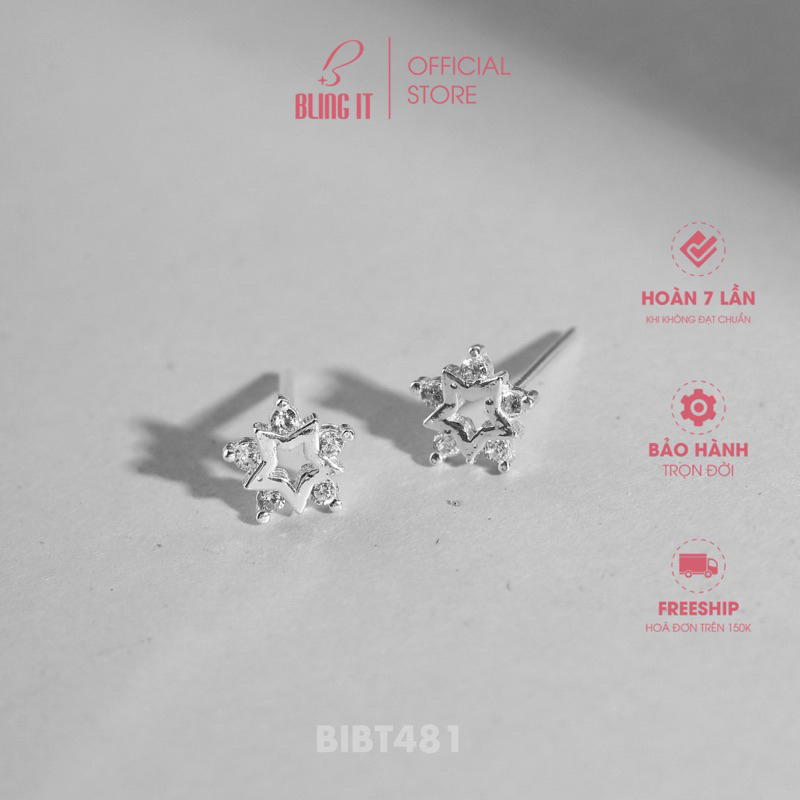 Khuyên tai bạc nữ 925 có bảo hành Bling It thiết kế hình ngôi sao nhỏ xinh đính đá phong cách dễ thương BIBT481