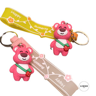 0051 Móc Khóa Gấu Dâu Dễ Thương, Cute LINDO, Quà Tặng Đáng Yêu, Treo Balo, Cặp
