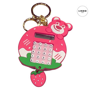 0046 Móc Khóa Máy Tính Gấu Dâu Xinh Xắn LINDO, Móc Khóa Tiện Dụng, Quà Tặng Đáng yêu, Treo Balo, Cặp