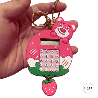 0046 Móc Khóa Máy Tính Gấu Dâu Xinh Xắn LINDO, Móc Khóa Tiện Dụng, Quà Tặng Đáng yêu, Treo Balo, Cặp