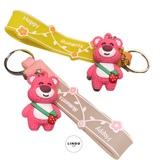 0051 Móc Khóa Gấu Dâu Dễ Thương, Cute LINDO, Quà Tặng Đáng Yêu, Treo Balo, Cặp