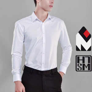Áo sơ mi nam trắng dài tay HTSM MAGNOR vải trơn, vải Polyspun chống nhăn, cổ bẻ, dáng slimfit công sở không túi ngực
