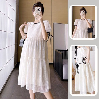 Váy bầu xinh ViBa [VB66] hoa nổi màu kem