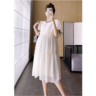 Váy bầu xinh ViBa [VB66] hoa nổi màu kem