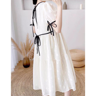 Váy bầu xinh ViBa [VB66] hoa nổi màu kem