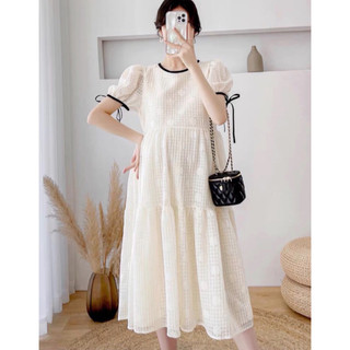 Váy bầu xinh ViBa [VB66] hoa nổi màu kem