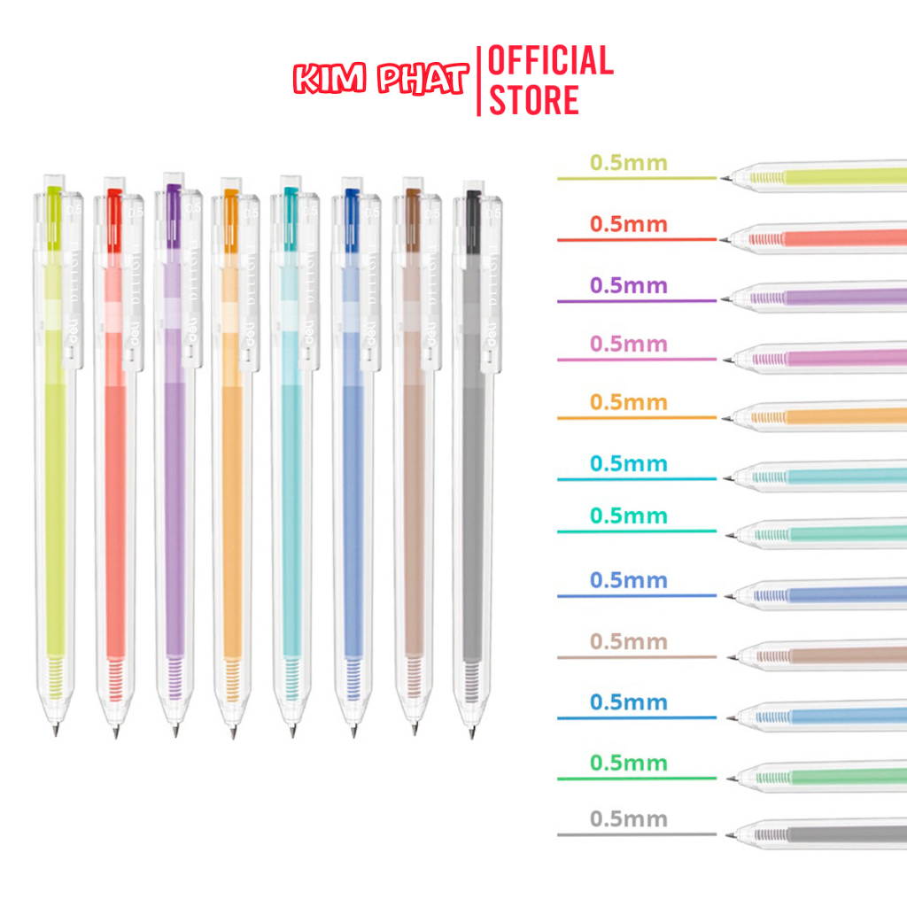 Bút bi nước mực gel bấm nhiều màu 0.5mm Delight Deli G118 / Ruột thay