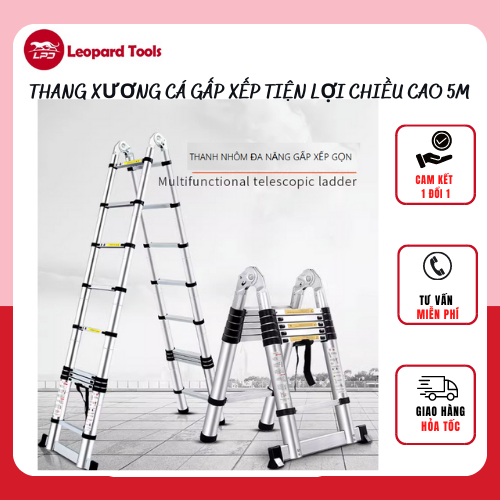 Thang nhôm rút chữ A Nhập Khẩu 4,4M - 5M gấp gọn , thang rút đôi xếp ...