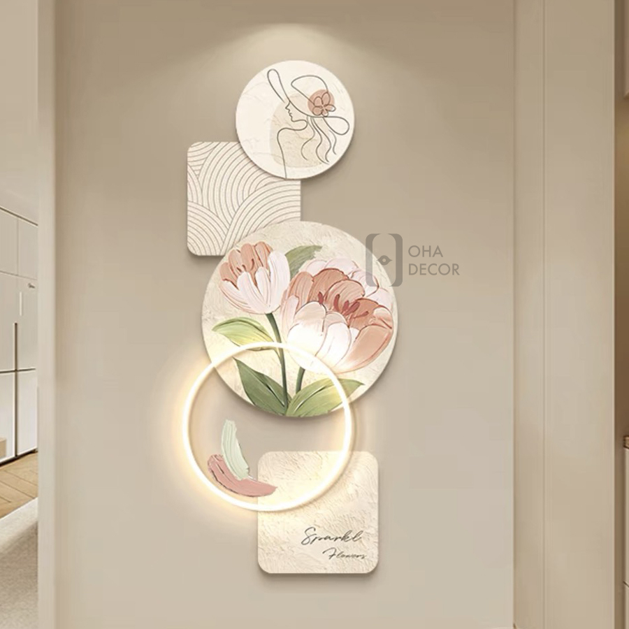 Tranh Đèn LED Cắt 3D Hoa Tulip Trang Trí Phòng Khách, Quán Tiệm Shop OHA Decor