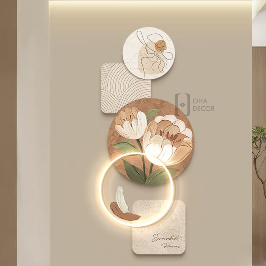 Tranh Đèn LED Cắt 3D Hoa Tulip Trang Trí Phòng Khách, Quán Tiệm Shop OHA Decor