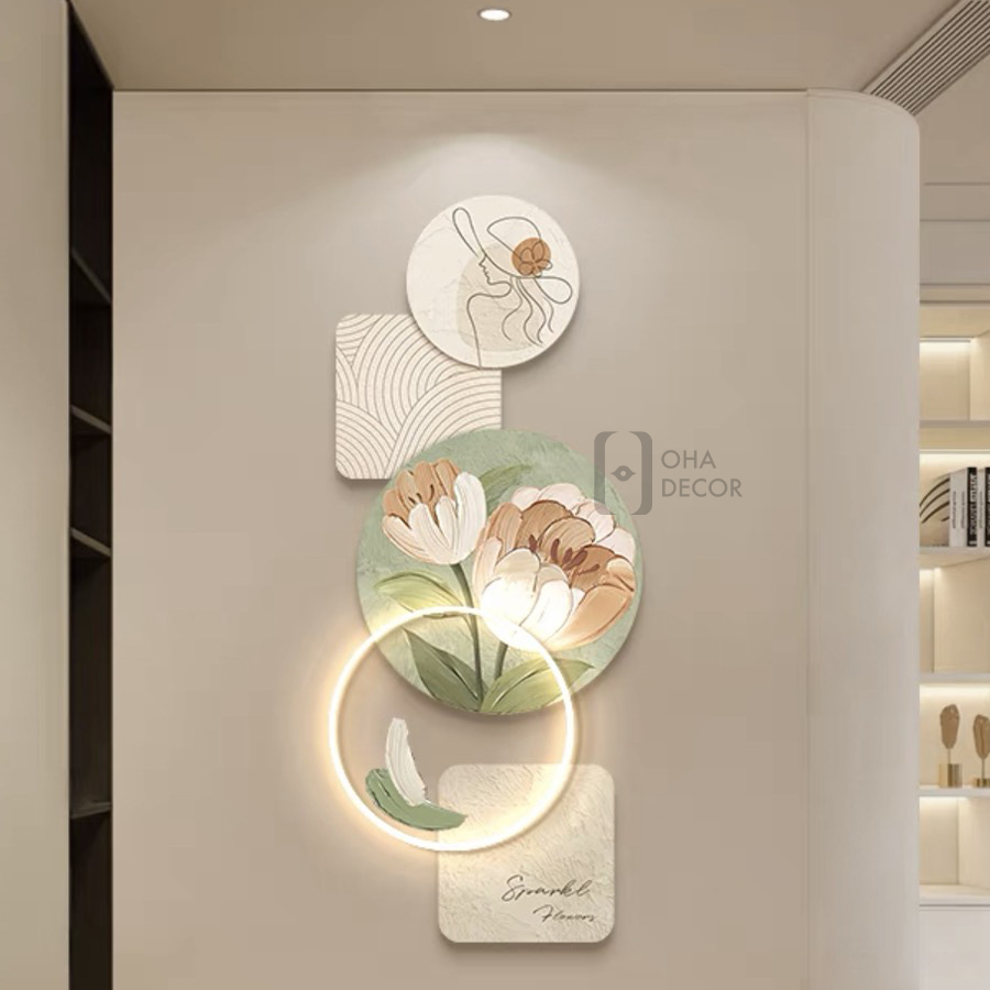 Tranh Đèn LED Cắt 3D Hoa Tulip Trang Trí Phòng Khách, Quán Tiệm Shop OHA Decor