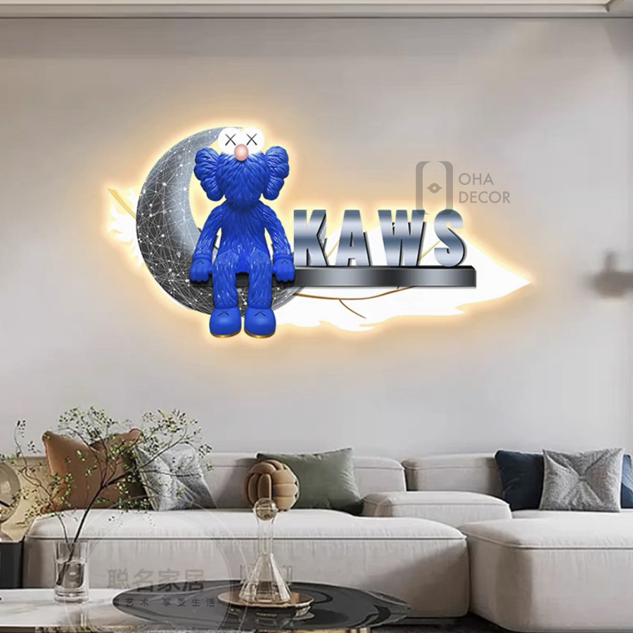 Tranh Đèn LED Cắt 3D Gấu Kaws BearBrick Trang Trí Phòng Khách, Quán Tiệm Shop OHA Decor