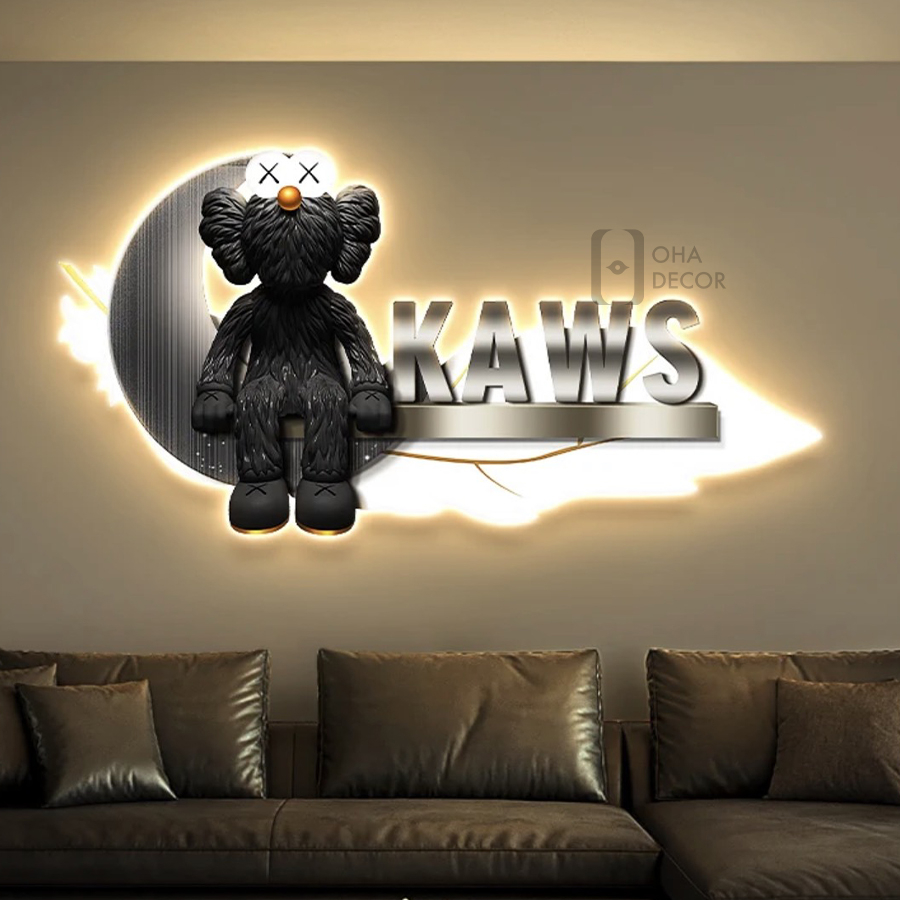 Tranh Đèn LED Cắt 3D Gấu Kaws BearBrick Trang Trí Phòng Khách, Quán Tiệm Shop OHA Decor