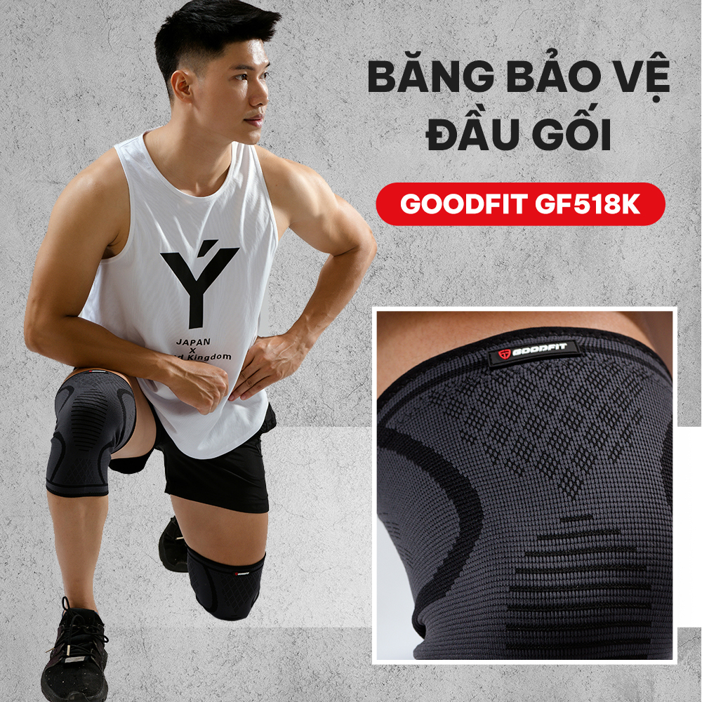Ảnh Bó gối thể thao, bảo vệ đầu gối tập gym GoodFit co giãn 4 chiều, dệt 3D dày dặn GF518K 2