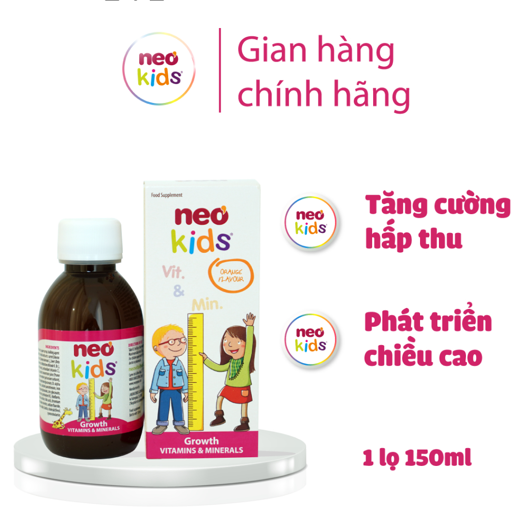 Siro ăn ngon Neo Kids Growth - 19 Vitamin, khoáng chất giúp bé yêu đủ chất cao lớn mỗi ngày 150ml