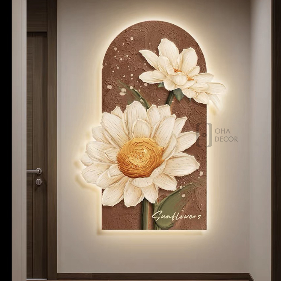 Tranh Cắt 3D LED Hoa Cúc Họa Mi Trang Trí Phòng, Quán Cà Phê OHA Decor