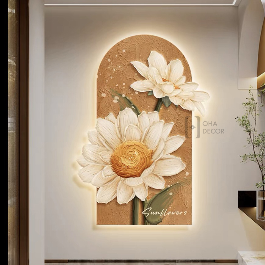 Tranh Cắt 3D LED Hoa Cúc Họa Mi Trang Trí Phòng, Quán Cà Phê OHA Decor