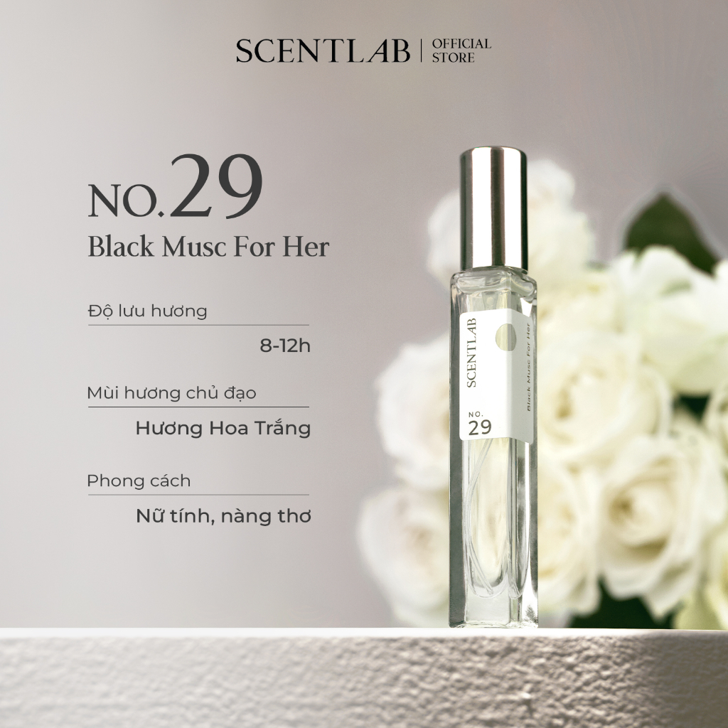 Ảnh Nước hoa nữ SCENTLAB No.29 hương hoa trắng Black Musc For Her tinh dầu thơm lâu, mini 10ml lưu hương 8h nữ tính nàng thơ 4