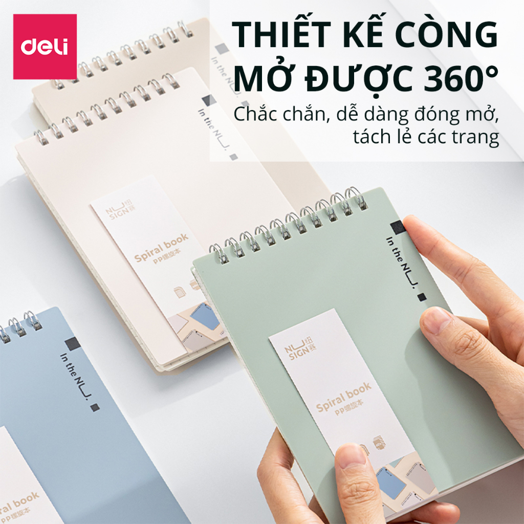 Sổ lò xo gáy xoắn màu pastel A6 120 trang kẻ vuông caro Deli - Phù hợp làm planner, tập vở học sinh