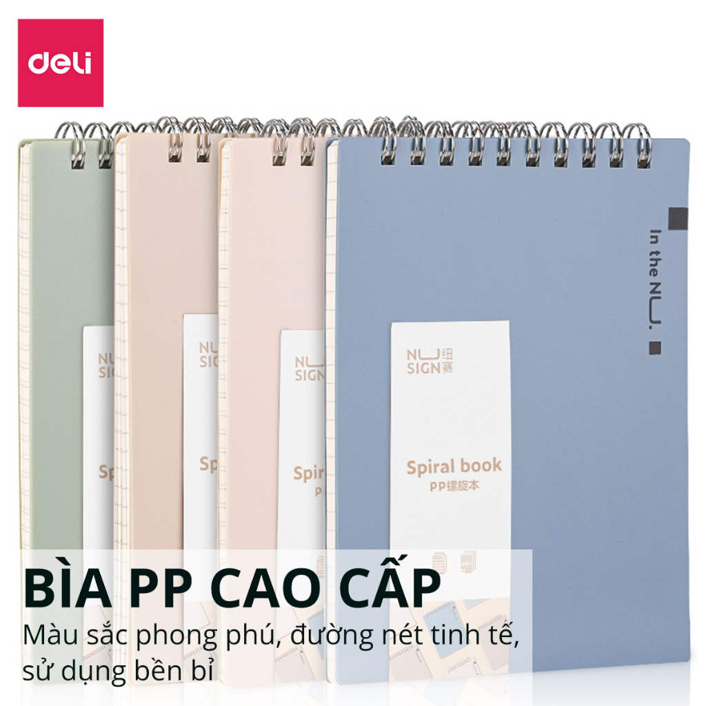 Sổ lò xo gáy xoắn màu pastel A6 120 trang kẻ vuông caro Deli - Phù hợp làm planner, tập vở học sinh