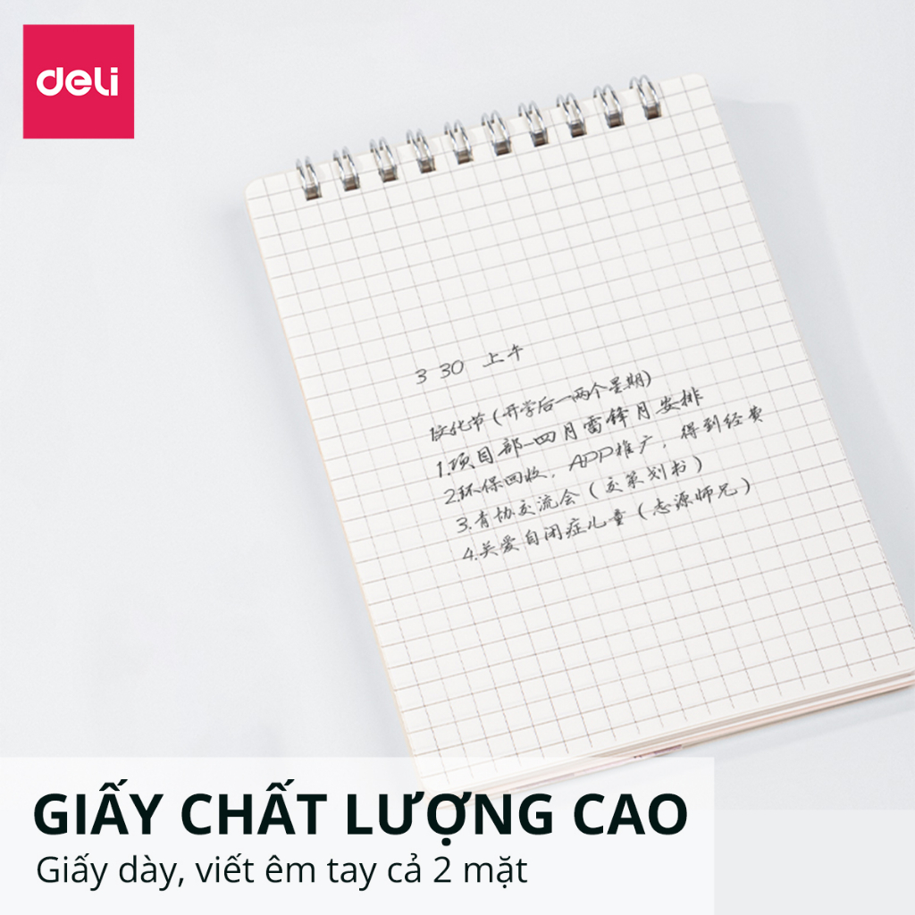 Sổ lò xo gáy xoắn màu pastel A6 120 trang kẻ vuông caro Deli - Phù hợp làm planner, tập vở học sinh