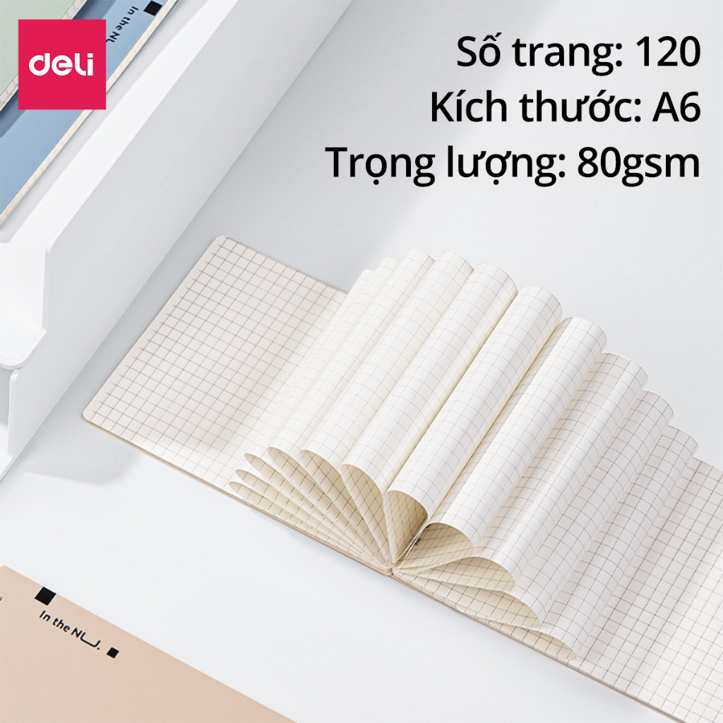 Sổ lò xo gáy xoắn màu pastel A6 120 trang kẻ vuông caro Deli - Phù hợp làm planner, tập vở học sinh