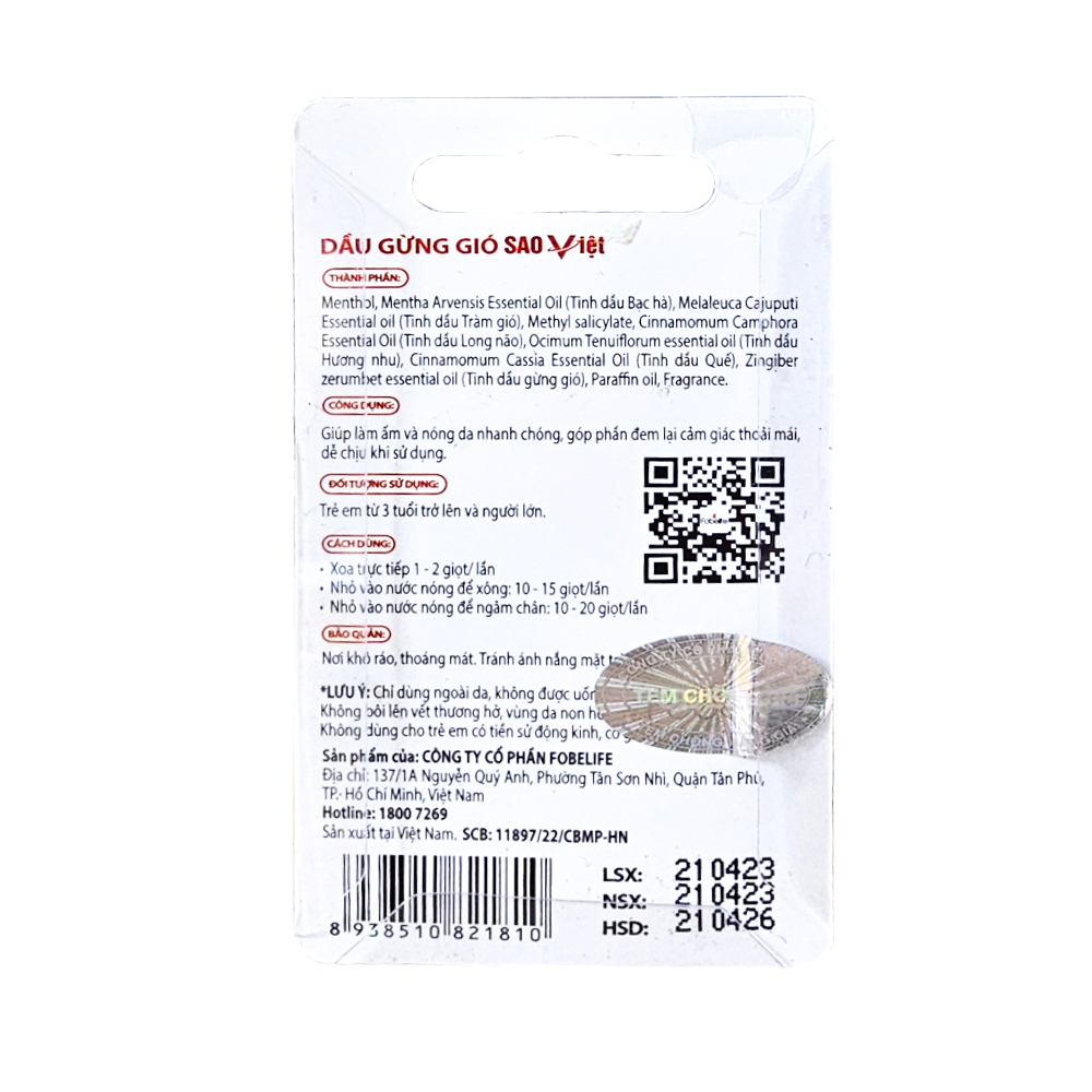 Dầu Gừng, Dầu Đỏ Fobe Giúp Massage Giảm Đau Vai Gáy, Cảm Lạnh, Sổ Mũi N2 (Chai 3ml)