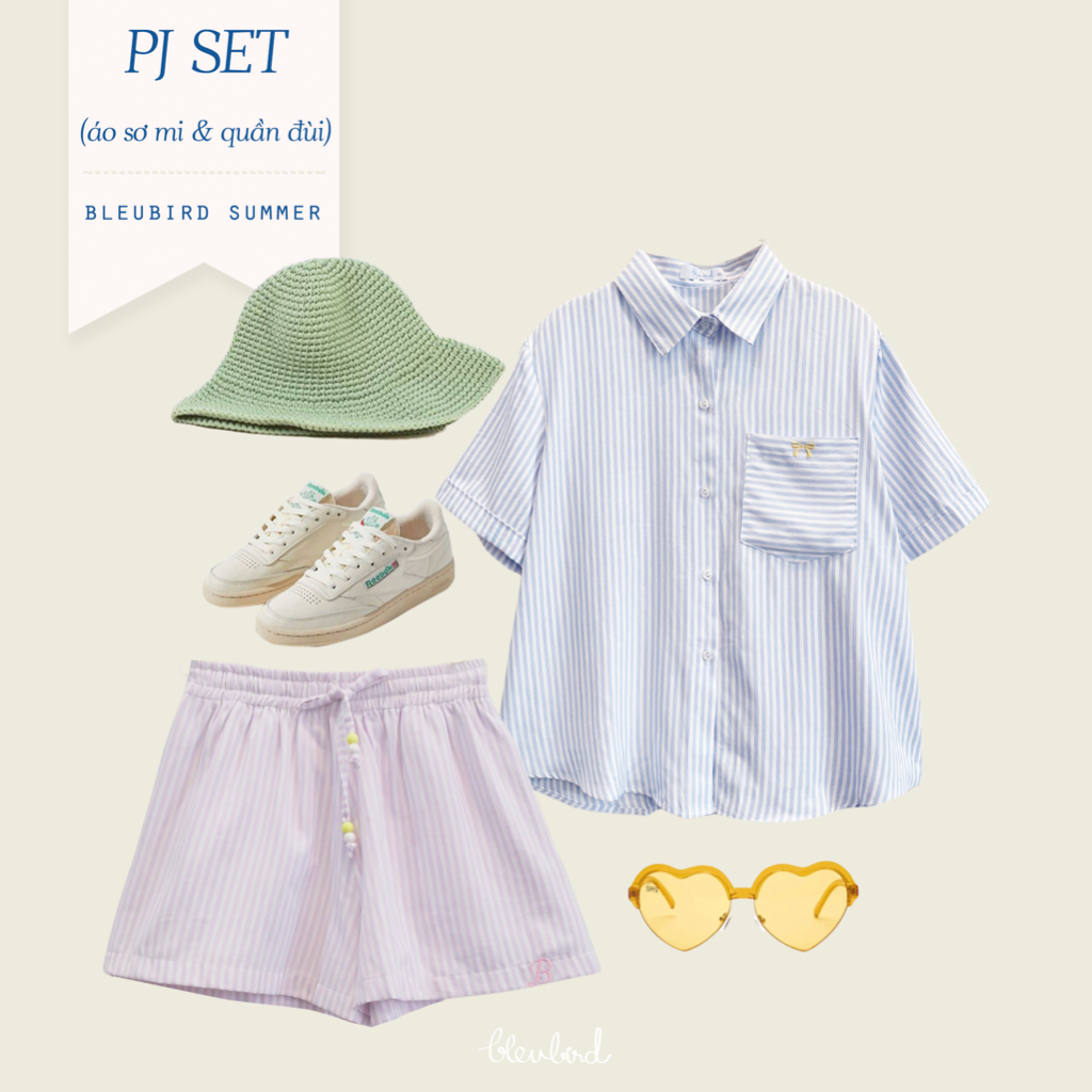BLEUBIRD Set Áo sơ mi ngắn tay PJ Shirt & quần đùi PJ Shorts