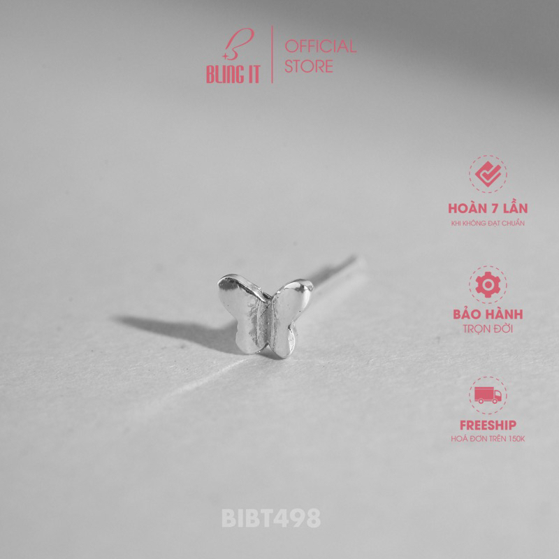 Khuyên tai bạc nữ 925 có bảo hành Bling It kiểu dáng đơn giản với thiết kế bướm nhỏ BIBT475
