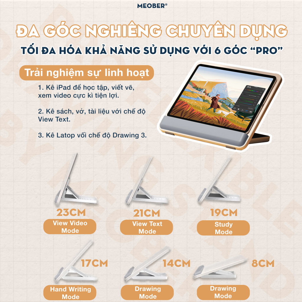 [Pro Drawing Board] Bàn vẽ kiêm giá đỡ công thái học, đệm tay chống mỏi, chỉnh nghiêng cho tablet sách laptop by meober