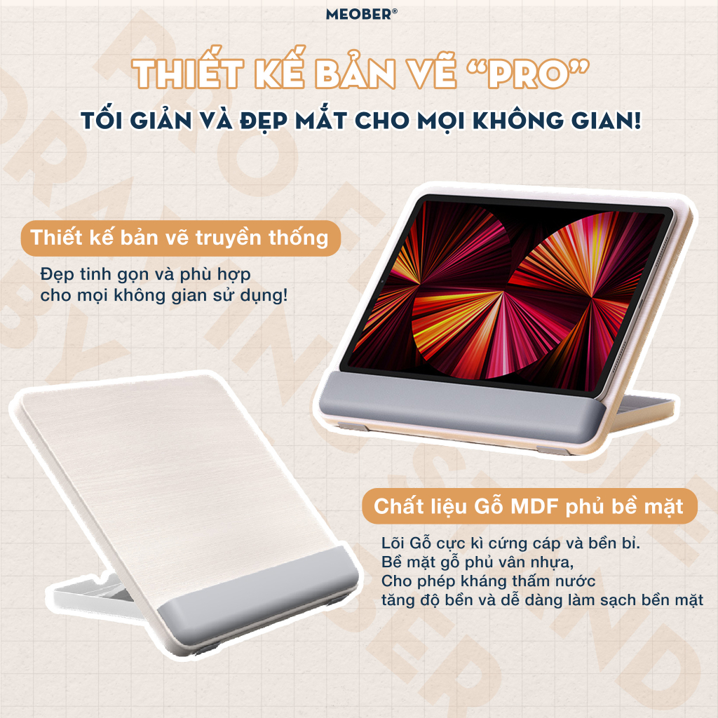 [Pro Drawing Board] Bàn vẽ kiêm giá đỡ công thái học, đệm tay chống mỏi, chỉnh nghiêng cho tablet sách laptop by meober