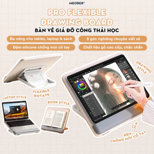 Bàn vẽ kiêm giá đỡ công thái học, đệm tay chống mỏi, chỉnh nghiêng cho tablet sách laptop by meober