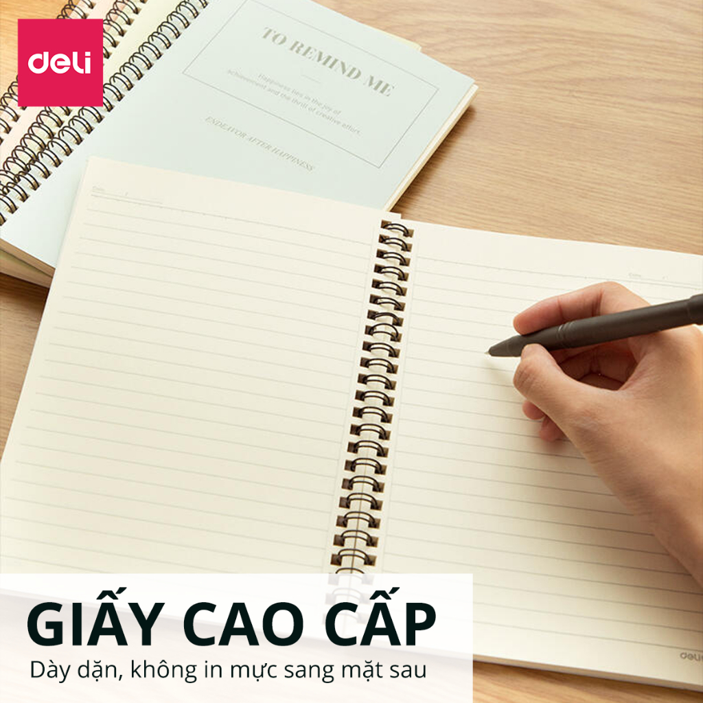 Sổ tay ghi chép A5 gáy xoắn 120 trang Deli - Kẻ ngang - Màu ngẫu nhiên - Phù hợp với học sinh, dân văn phòng