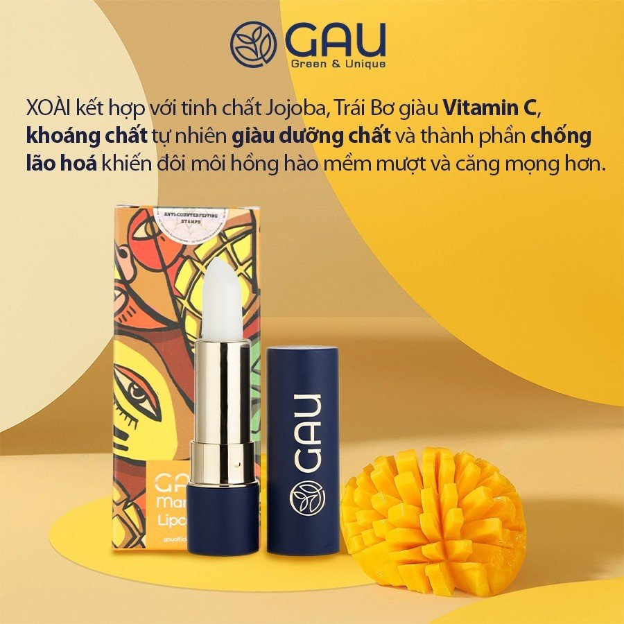Son Dưỡng Môi Chiết Xuất XOÀI hoàn toàn Tự Nhiên GAU Mềm Mọng Giảm thâm Giảm Khô Nứt Tránh Bong Tróc