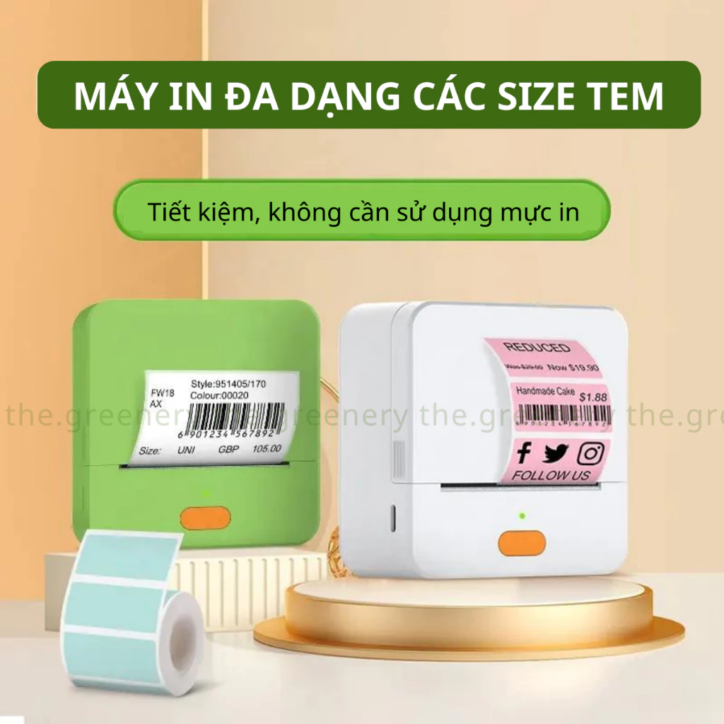 Máy in tem nhãn, máy in nhiệt cầm tay THE GREENERY P1 kết nối bluetooth không dây dễ sử dụng