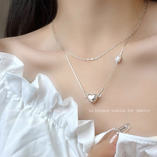 MEOWU Vòng cổ dây đôi trái tim có phối cá tính đơn giản