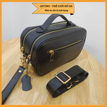 Clutch hộp nam cầm tay handmade 2 ngăn khóa kéo, có khóa số bảo mật, có dây đeo chéo chất liệu da bò thật CL11