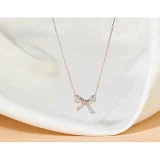 [Kèm Nước Rửa Bạc] Dây Chuyền Bạc LoPa SK07 Dáng Nơ Đính Đá Lấp Lánh | Trang Sức Bạc Nữ Xinh Xắn, Sang Trọng