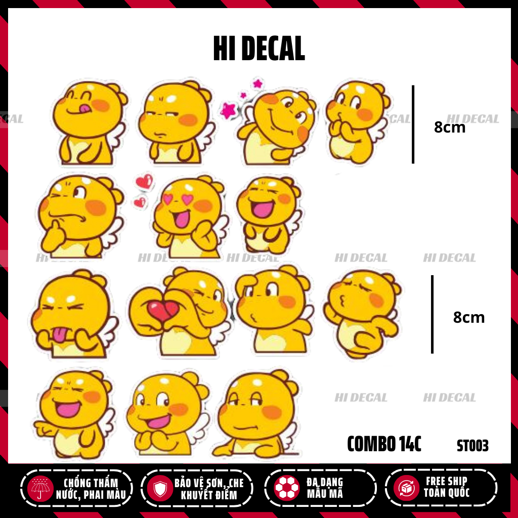 Tem Sticker khủng long vàng ngộ nghĩnh |ST002| Decal cao cấp chống nước chống phai màu