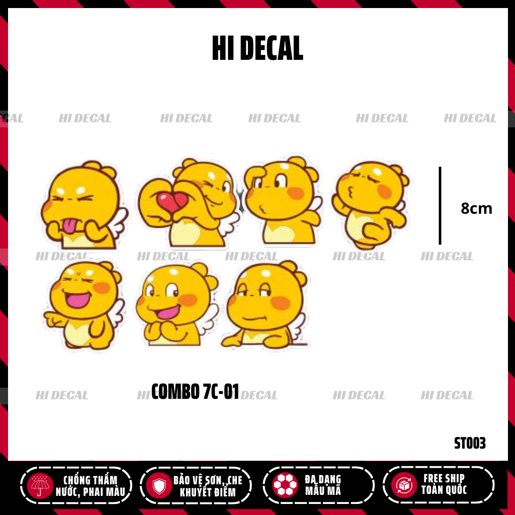 Tem Sticker khủng long vàng ngộ nghĩnh |ST002| Decal cao cấp chống nước chống phai màu