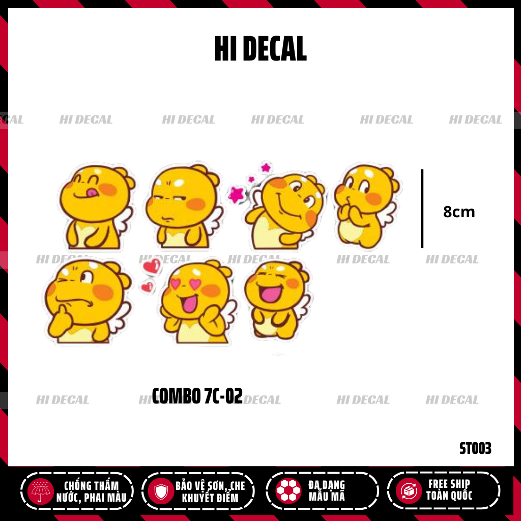 Tem Sticker khủng long vàng ngộ nghĩnh |ST002| Decal cao cấp chống nước chống phai màu