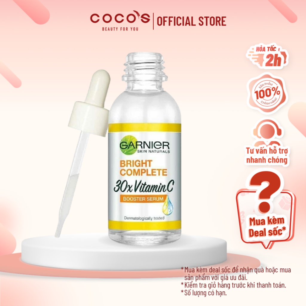 Tinh Chất Tăng Cường Sáng Da Mờ Thâm Garnier Bright Complete 30x Vitamin C Booster Serum 30ml 7421